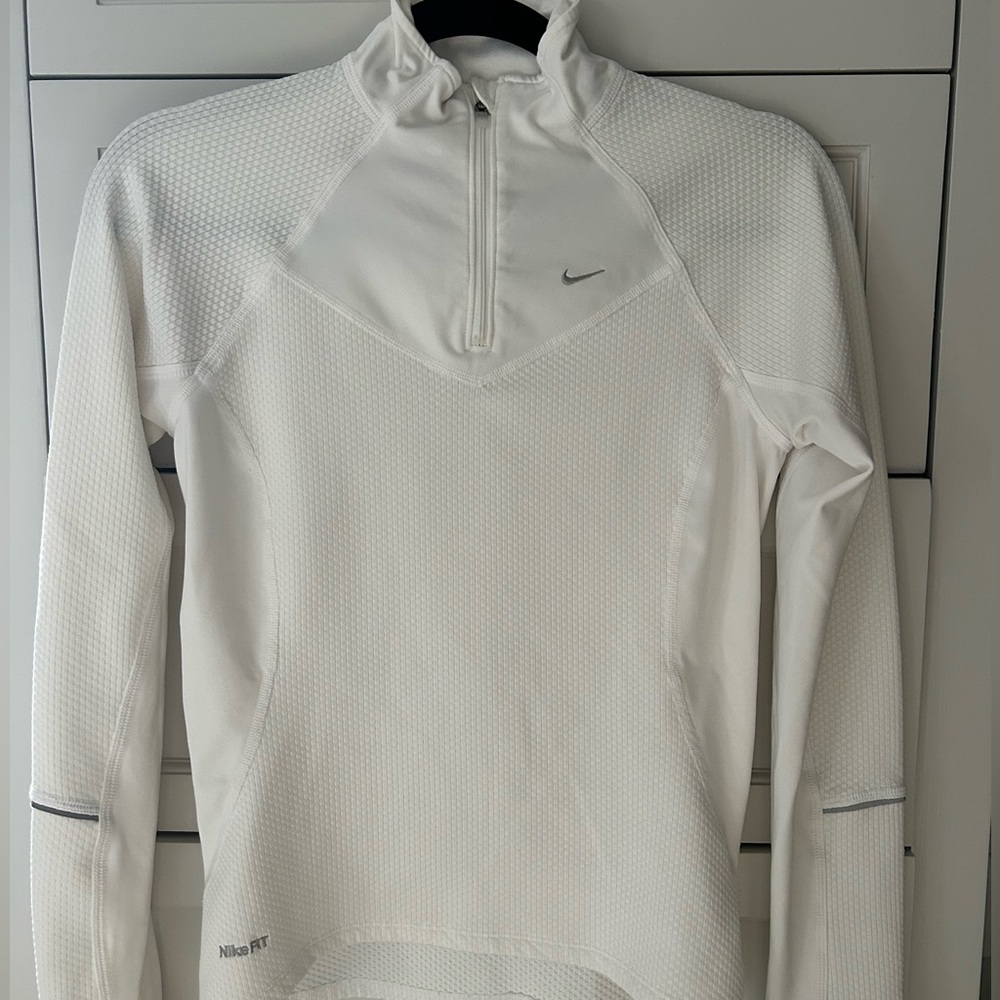 White Nike Dri-Fit quarter zip long sleeve fitness top